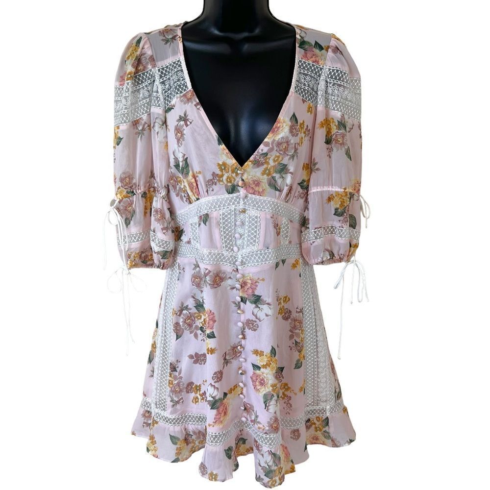 For Love & Lemons Isadora Mini Dress in Blush